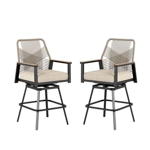Sunshine Valley beige swivel rattan patio bar stools, set of 2