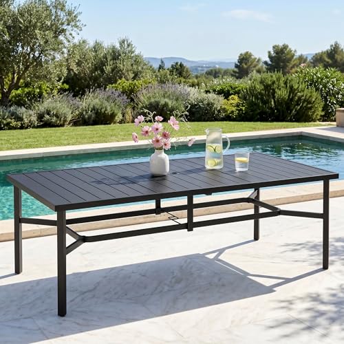 Sunshine Valley 83 inch black metal patio dining table, wrought iron frame, no chairs, for 8